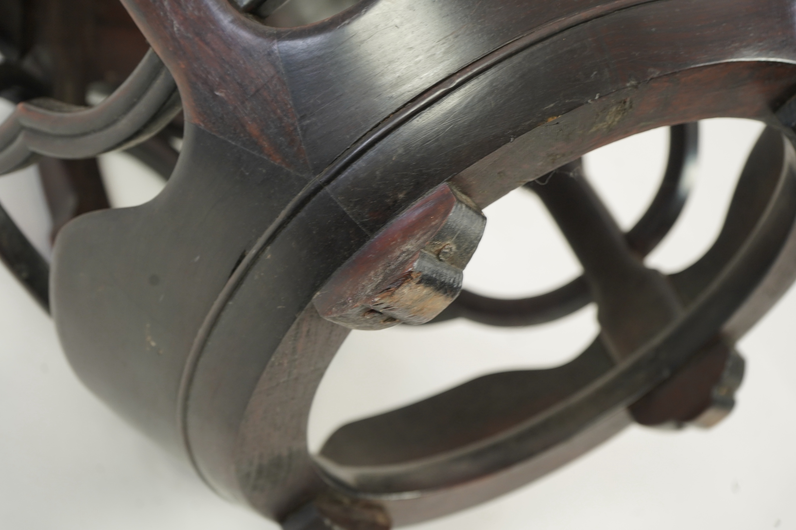 A Chinese hongmu and marble inset stool, 19th century